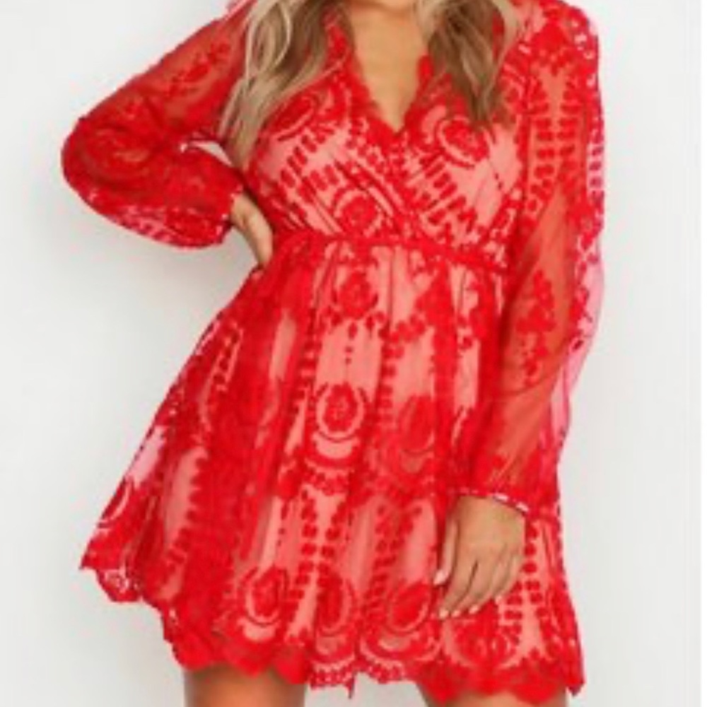 Red lace plunge dress